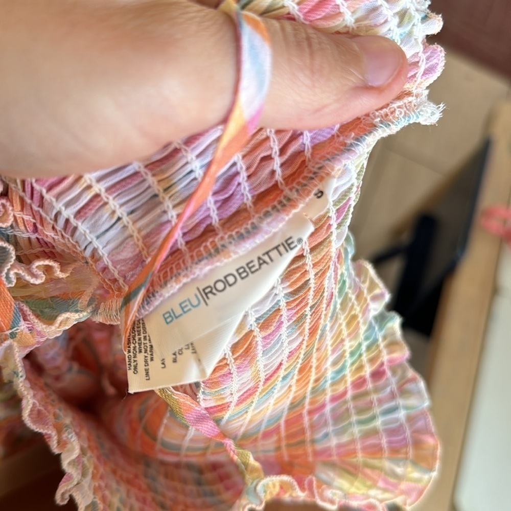 Bleu Rod Beattie Hip To Be Square Smocked 4 Tier Cover Up Sheer Dress Small - Picture 3 of 6